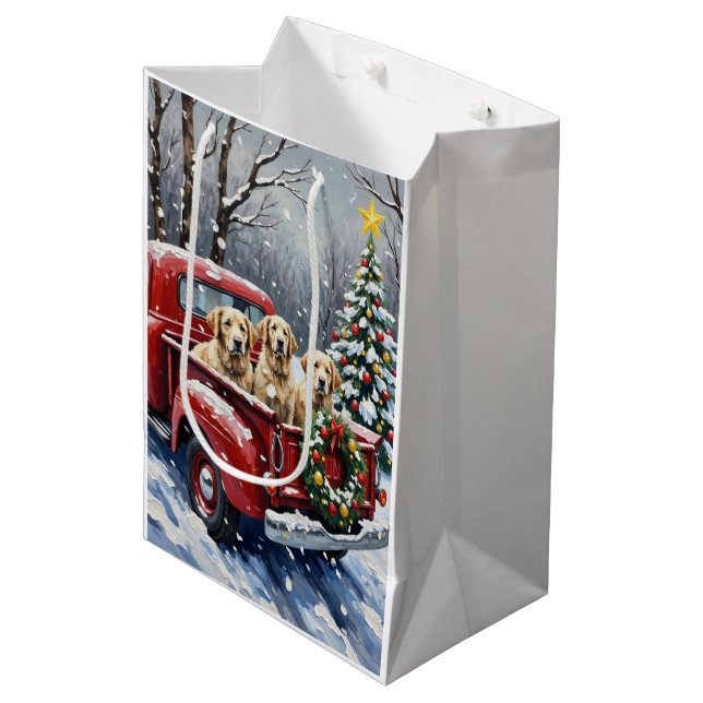 Sac Cadeau Moyen Old English Sheepdog Christmas Red Truck Holiday (Devant Angle)