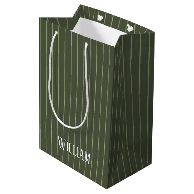 Sac Cadeau Moyen Olive Pinstripes (Dos Angle)