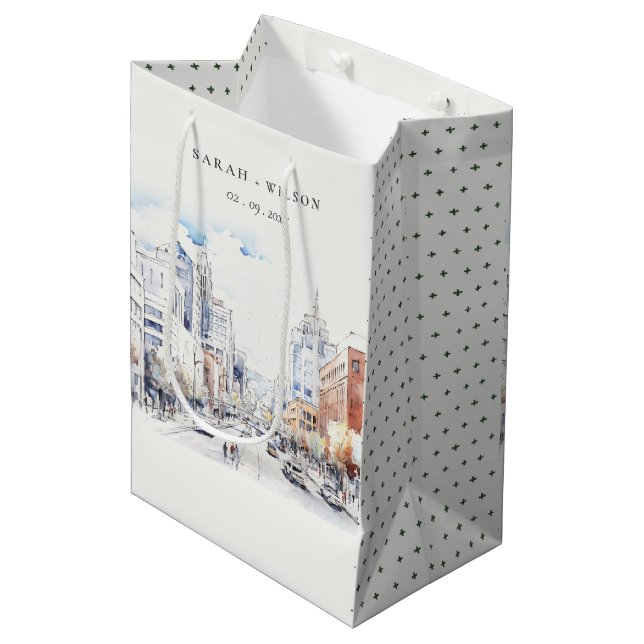 Sac Cadeau Moyen Omaha Nebraska Watercolor Landscape Wedding (Devant Angle)