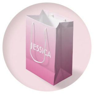 Sac Cadeau Moyen Ombre de fond rose mou simple Dégradé et nom