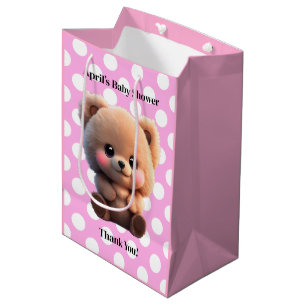 Sac Cadeau Moyen On peut Bearly Wait Baby shower peluche ours polka