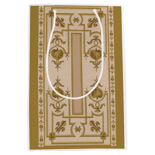 Sac Cadeau Moyen opulent imprimé baroque d'or (Devant)
