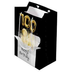 Sac Cadeau Moyen Or 100e Anniversaire Ballons en boîte blanche