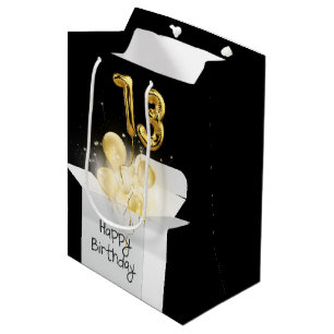 Sac Cadeau Moyen Or 13ème anniversaire Ballons en boîte blanche