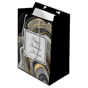 Sac Cadeau Moyen Or moderne et gris Agate Géode Géode Gémstone Anni