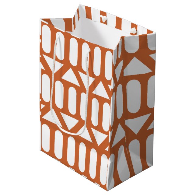 Sac Cadeau Moyen Orange blanc moderne géométrique (Devant Angle)