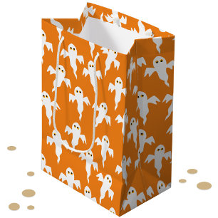 Sac Cadeau Moyen Orange d'Halloween fantôme