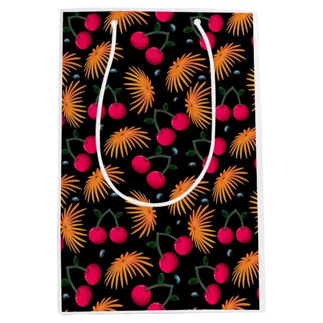 Sac Cadeau Moyen Orange Floral Cherry Pattern (Devant)
