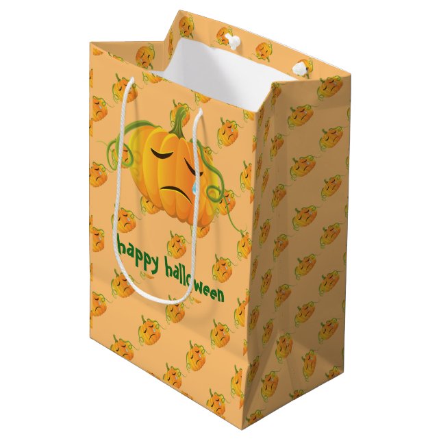 Sac Cadeau Moyen Orange Halloween triste Citrouille sans couture Mo (Devant Angle)