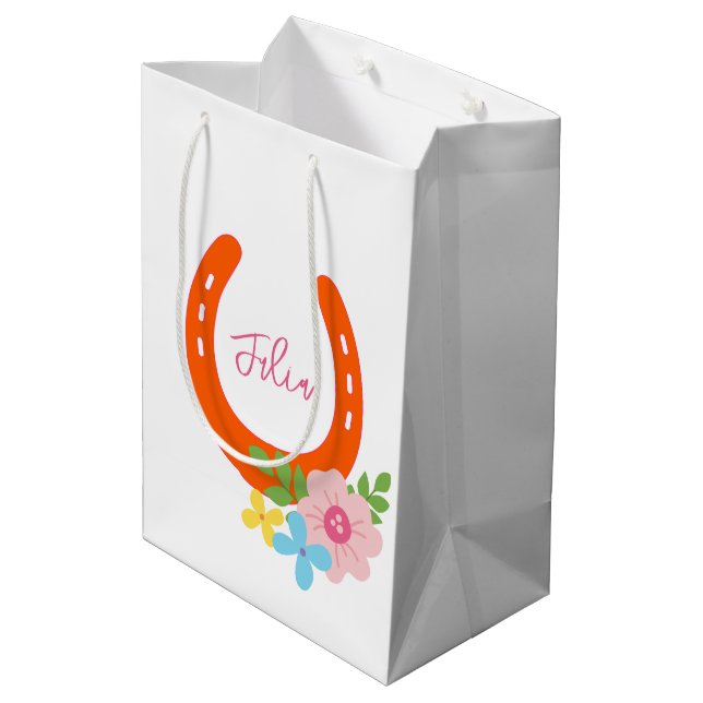 Sac Cadeau Moyen Orange Horseshoe Pink NOM Fleurs Granges Filles (Dos Angle)