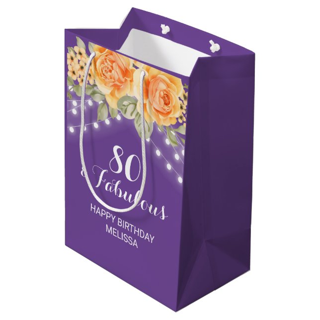 Sac Cadeau Moyen Orange Rose Floral Lights Violet Anniversaire (Dos Angle)