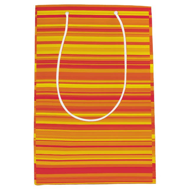 Sac Cadeau Moyen Orange rouge jaune rayures (Devant)