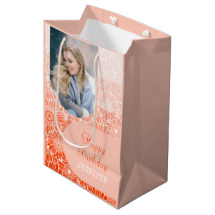 Sac Cadeau Moyen Orange Stripes Arch Photo Floral Anniversaire