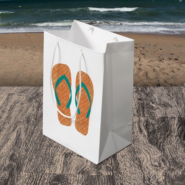 Sac Cadeau Moyen Orange Summer Beach Flip Flops Cadeau (Créateur téléchargé)