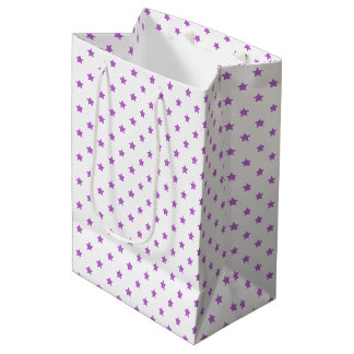 Sac Cadeau Moyen Orchidée Étoiles Classiques Violet - Blanc
