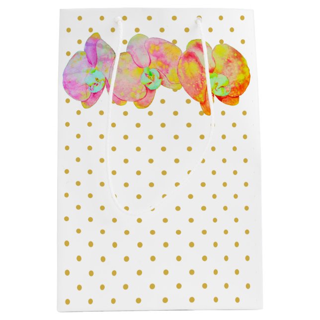 Sac Cadeau Moyen Orchidées des Caraïbes, fleurs d'aquarelle tropica (Devant)