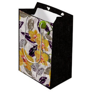 Sac Cadeau Moyen Orchidées jaunes oranges.