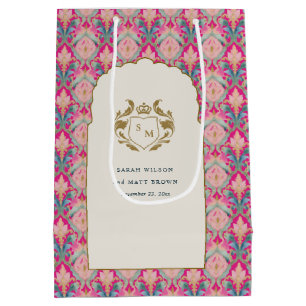 Sac Cadeau Moyen Ornate Hot Pink Gold Classy Floral Laurel Mariage
