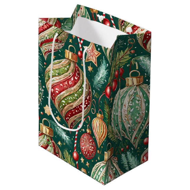 Sac Cadeau Moyen Ornements de fête (Devant Angle)