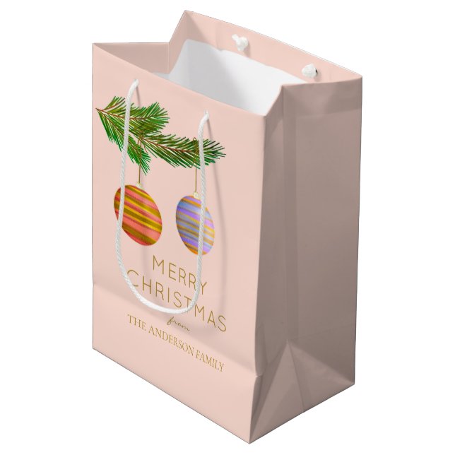 Sac Cadeau Moyen Ornements de Noël personnalisés festifs  (Devant Angle)