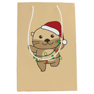 Sac Cadeau Moyen Otter Christmas Winter Animaux Vacances Otters