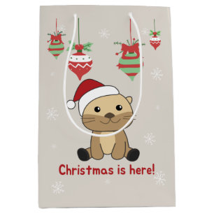 Sac Cadeau Moyen Otter Noël Neige Animaux d'hiver Otter Moyen G
