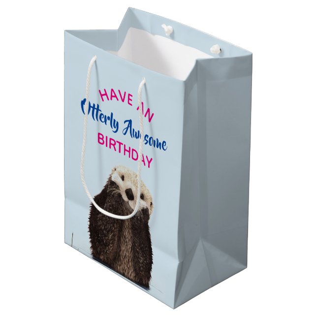 Sac Cadeau Moyen Otter Pun d'anniversaire mignon (Devant Angle)