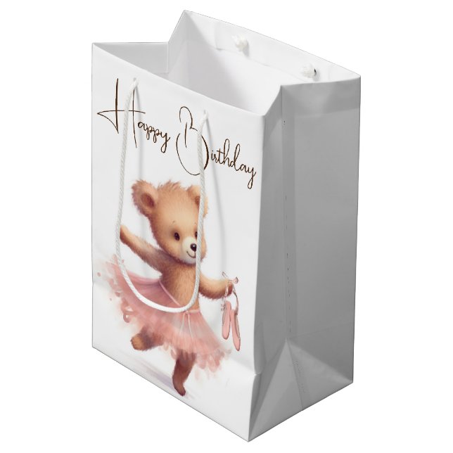 Sac Cadeau Moyen Ours de Ballerina Anniversaire avec chaussons (Devant Angle)