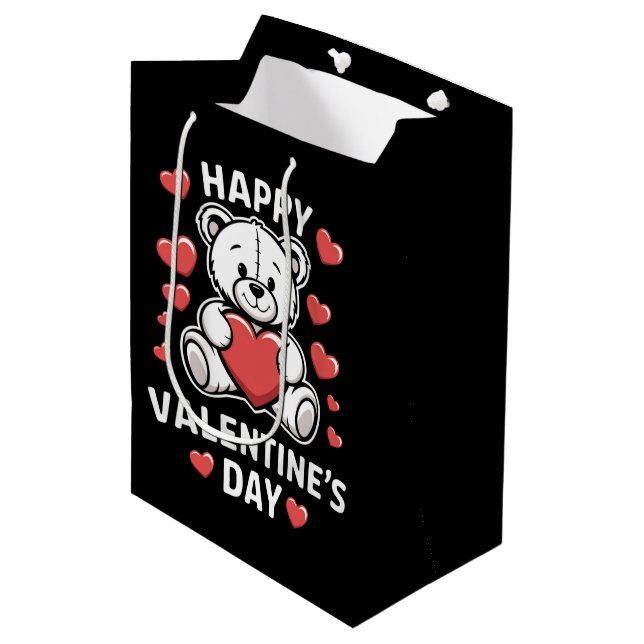 Sac Cadeau Moyen Ours de la Saint-Valentin Joyeuse vday  (Devant Angle)