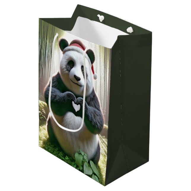 Sac Cadeau Moyen Ours De Panda De Noël Dans La Forêt De Bambou (Devant Angle)