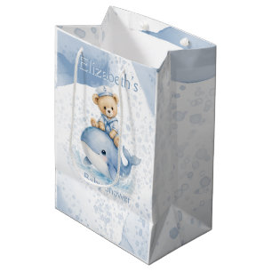 Sac Cadeau Moyen Ours en peluche bleu sur invitation de baby shower