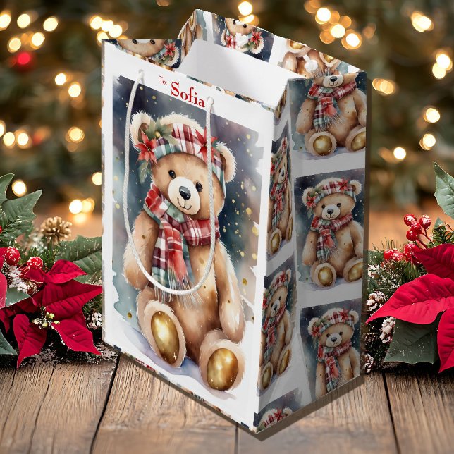 Sac Cadeau Moyen Ours en peluche de Noël ajouter un nom (Créateur téléchargé)