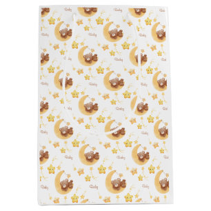Sac Cadeau Moyen Ours en peluche personnalisé Lune Baby Shower