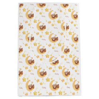 Sac Cadeau Moyen Ours en peluche personnalisé Lune Baby Shower