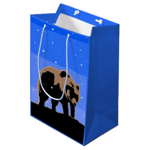 Sac Cadeau Moyen Ours gris en hiver - art original de faune