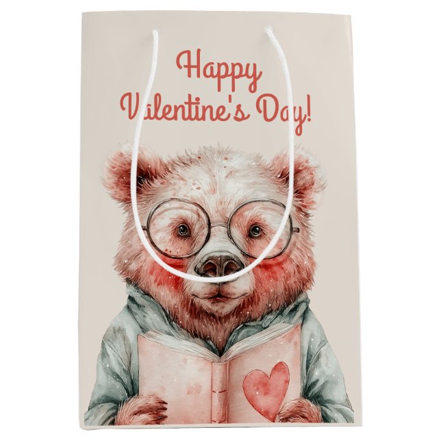 Sac Cadeau Moyen Ours livresque de la Saint-Valentin (Devant)