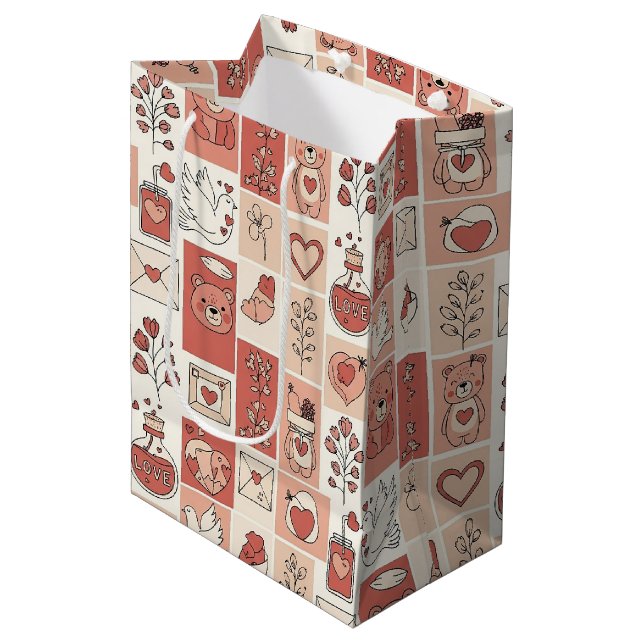 Sac Cadeau Moyen Ours mignon - Douce forêt de pastel (6) (Devant Angle)