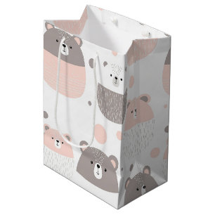 Sac Cadeau Moyen Ours mignon et cœurs -- Nurserie pastel (3)