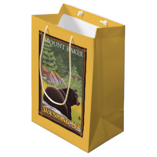 Sac Cadeau Moyen Ours noir dans la forêt - Baker de bâti,