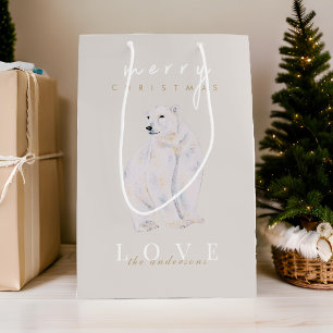 Sac Cadeau Moyen Ours polaire aquarelle Joyeux Noël moderne