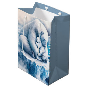 Sac Cadeau Moyen Ours polaire avec son petit sur un glacier