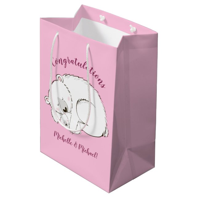 Sac Cadeau Moyen Ours polaire Baby shower fille rose (Dos Angle)