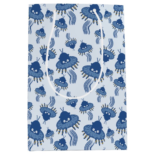 Sac Cadeau Moyen OVNI octopique bleu Kawaii (Devant)