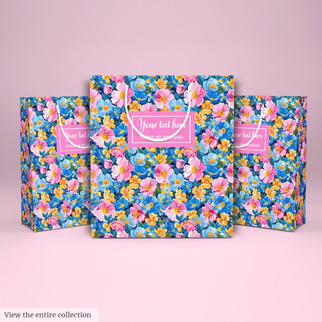 Sac Cadeau Moyen Pack cadeau de fleurs d'aquarelle aux couleurs viv (Modern vibrant colors watercolor flower gift pack Medium Gift Bag)