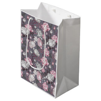 Sac Cadeau Moyen Padrão Floral com Rosas e Peônias