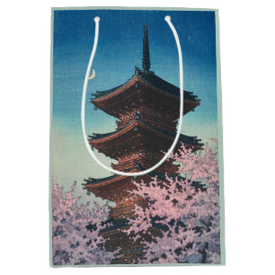 Sac Cadeau Moyen Pagode de printemps japonaise vintage sur une soir