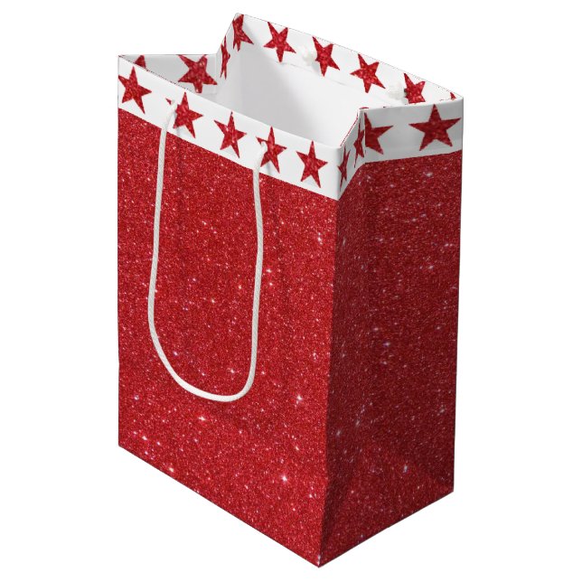 Sac cadeau moyen pailleté rouge (Devant Angle)