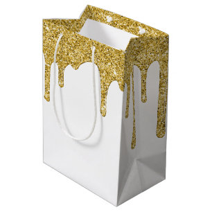 Sac Cadeau Moyen Pailletés élégants en or gouttes de glitter