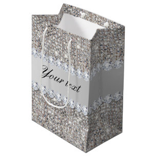 Sac Cadeau Moyen Paillettes et diamants argentés de Faux