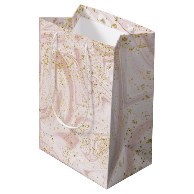 Sac Cadeau Moyen Paillettes Pink and White Marble (Dos Angle)